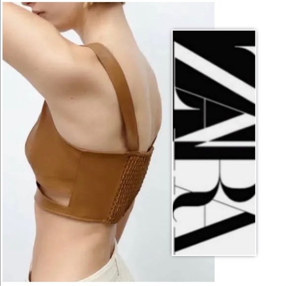 Zara Tops Zara Caramel Faux Leather Cut Out Top - Picture 2 of 9